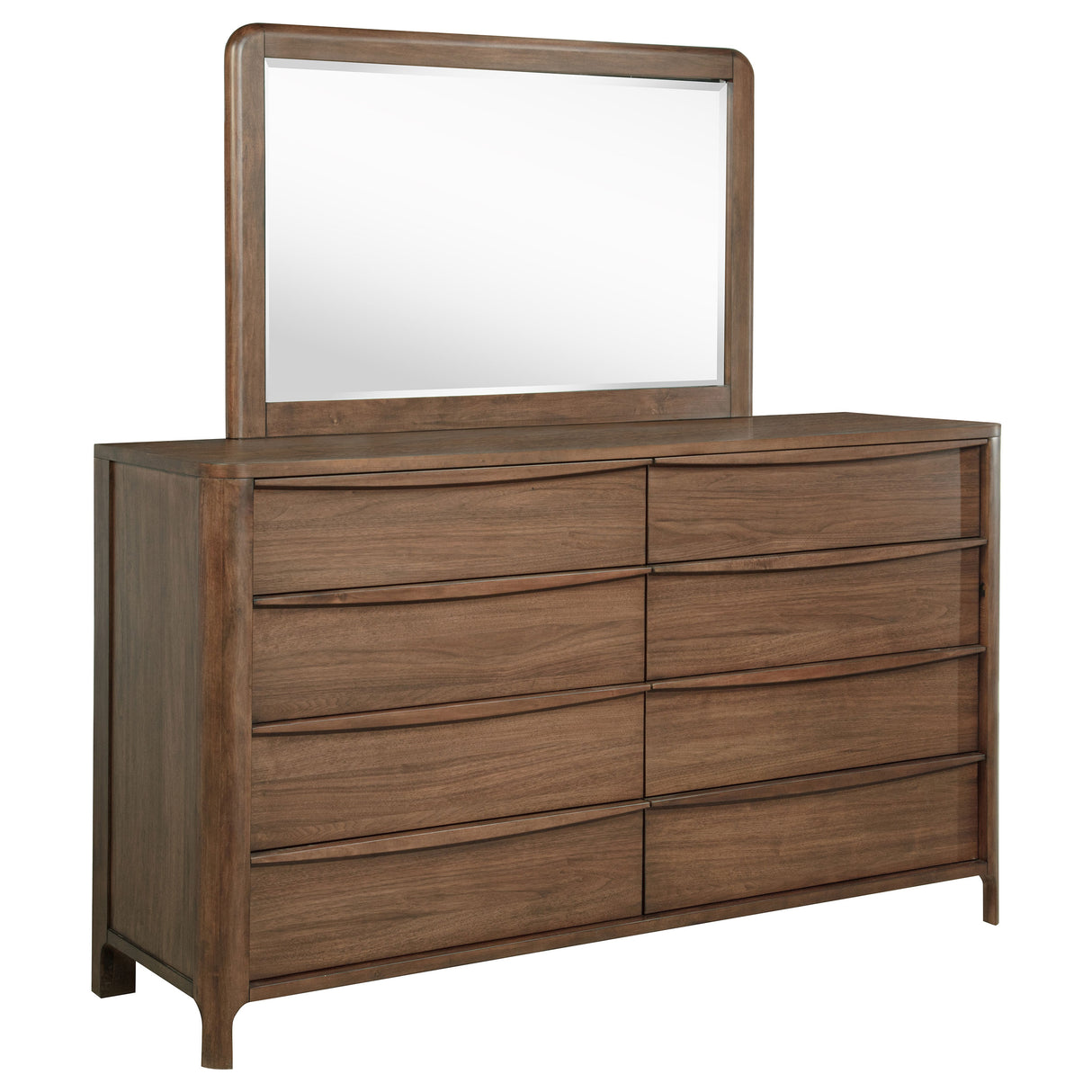 Maderia Walnut 8-Drawer Dresser And Mirror