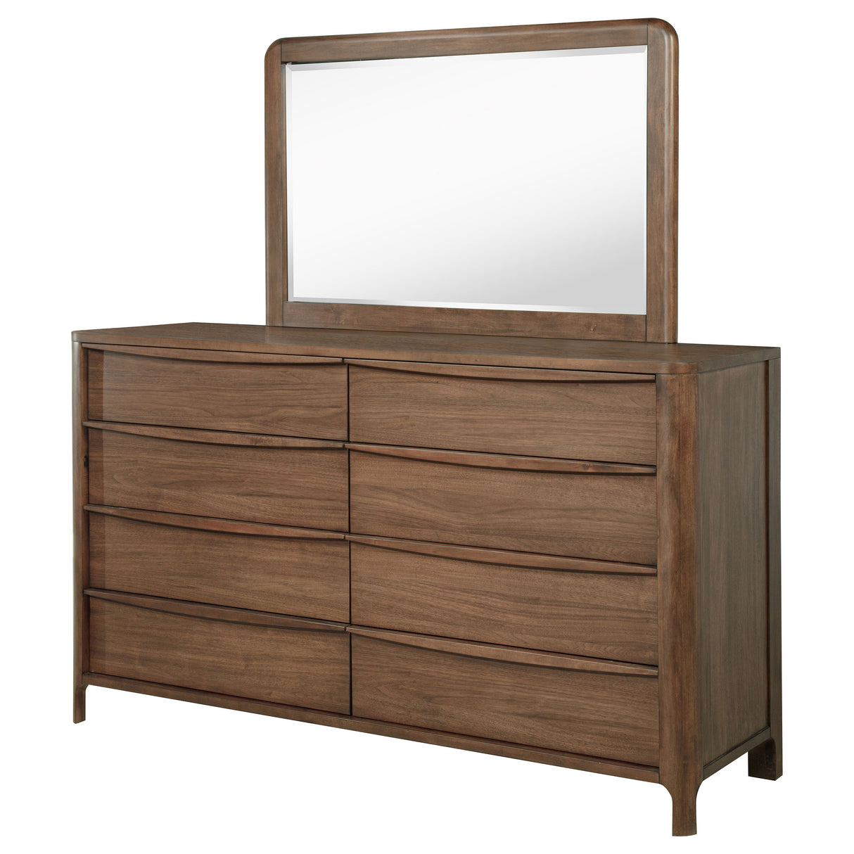 Maderia Walnut 8-Drawer Dresser And Mirror