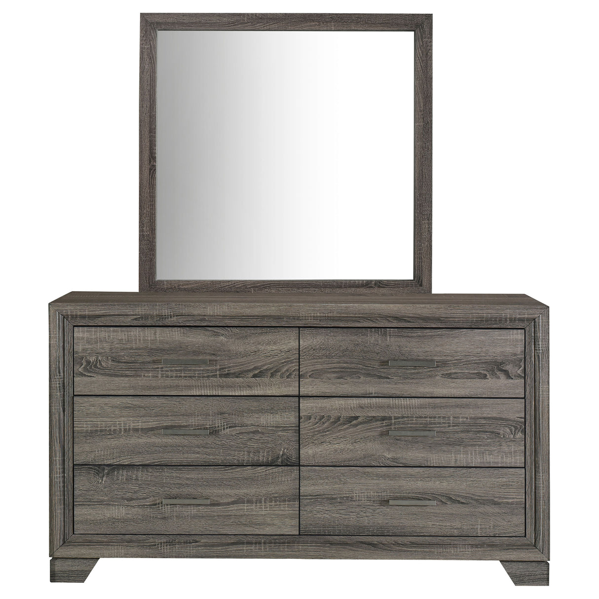 Wright Brown Oak 6-Drawer Dresser And Mirror