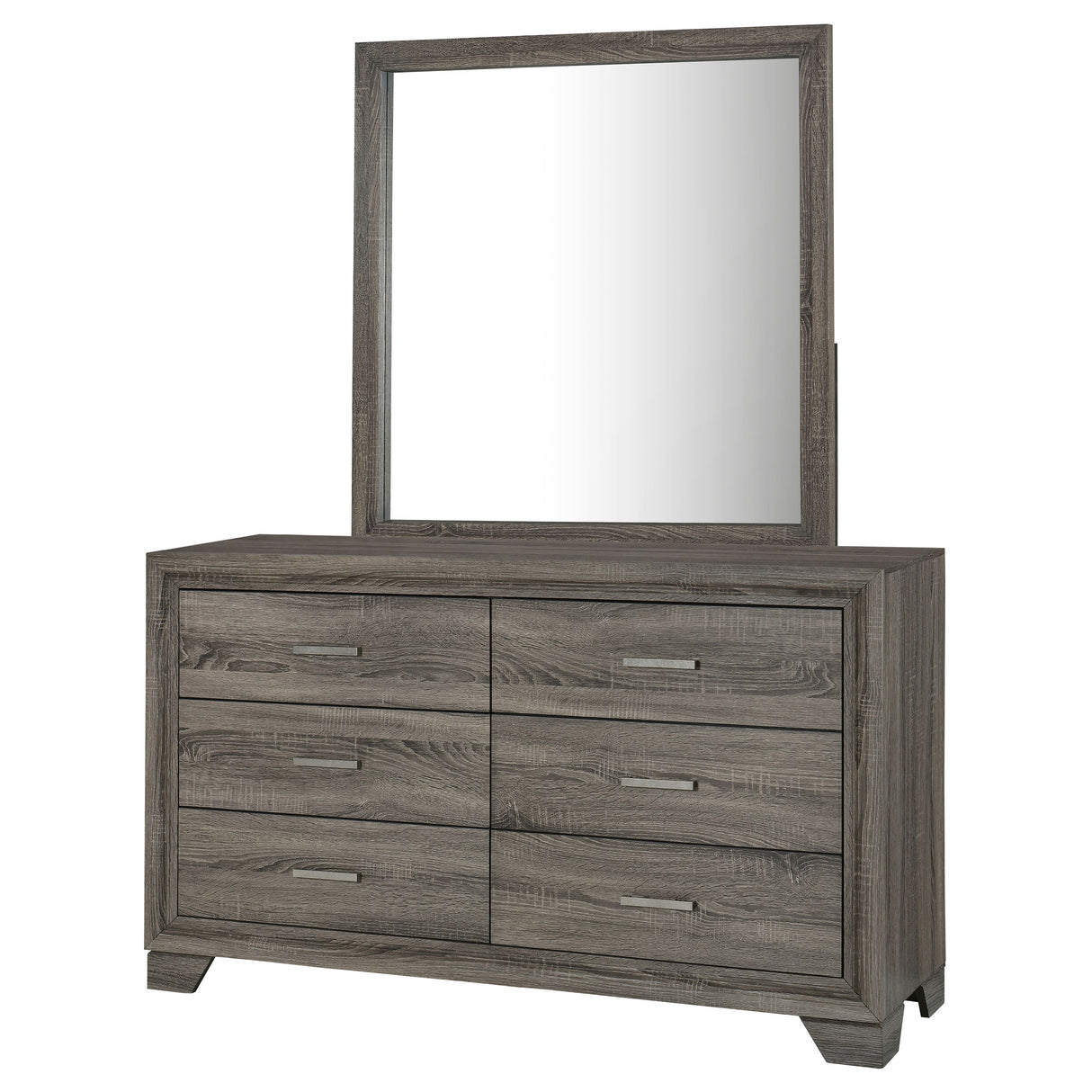 Wright Brown Oak 6-Drawer Dresser And Mirror