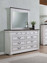 Hillcrest Distressed White 9-Drawer Dresser With Mirror