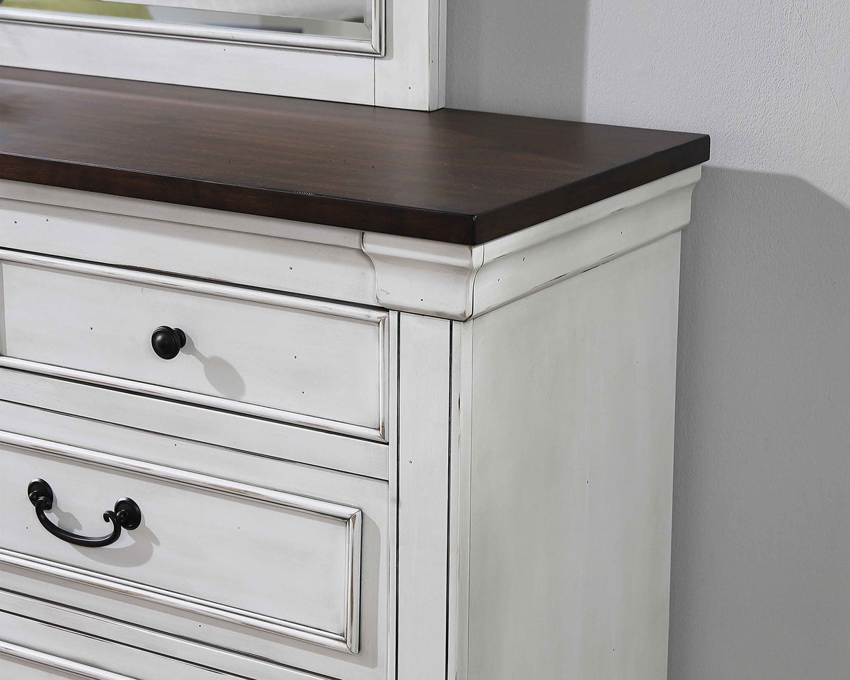 Hillcrest Distressed White 9-Drawer Dresser With Mirror