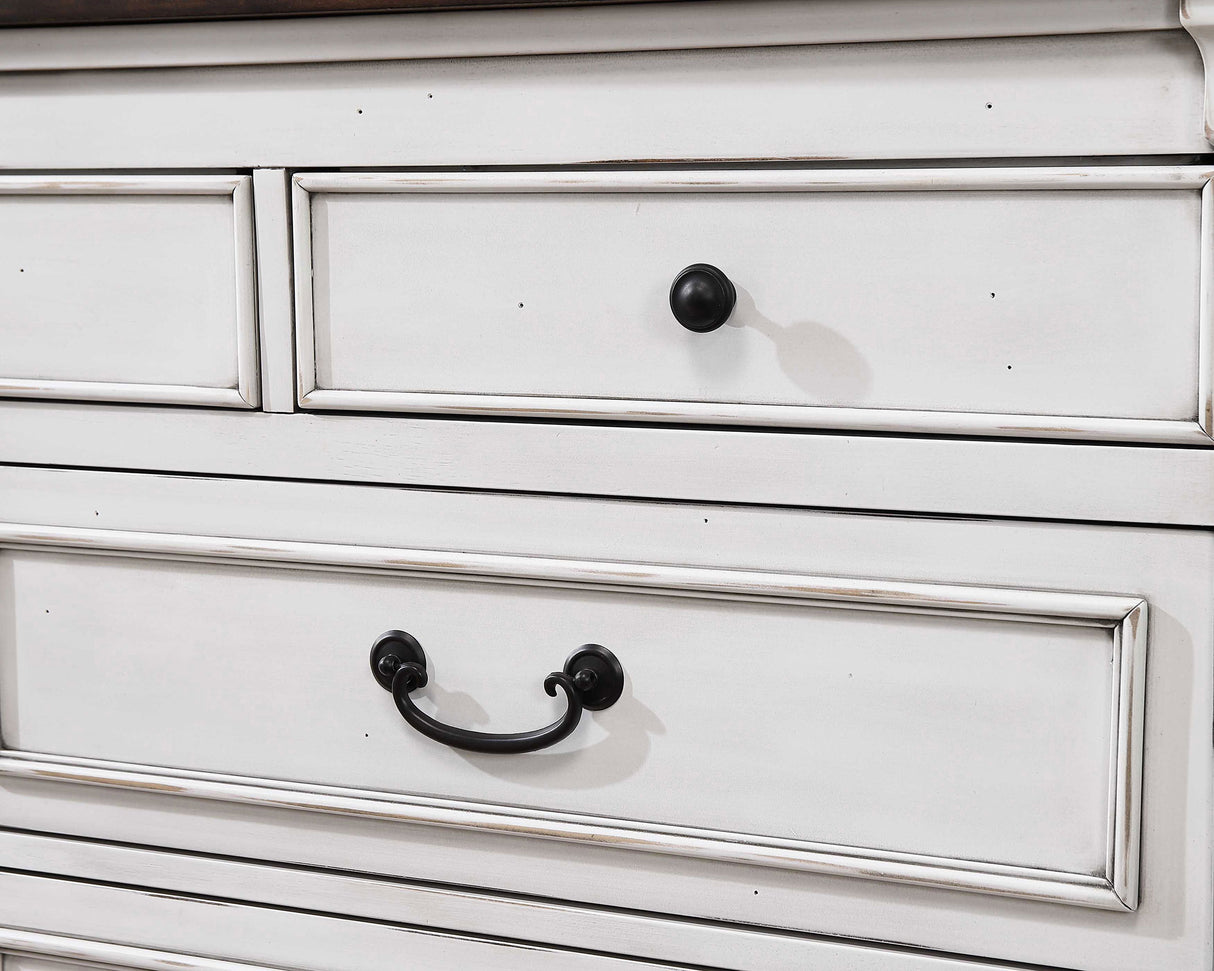 Hillcrest Distressed White 9-Drawer Dresser With Mirror