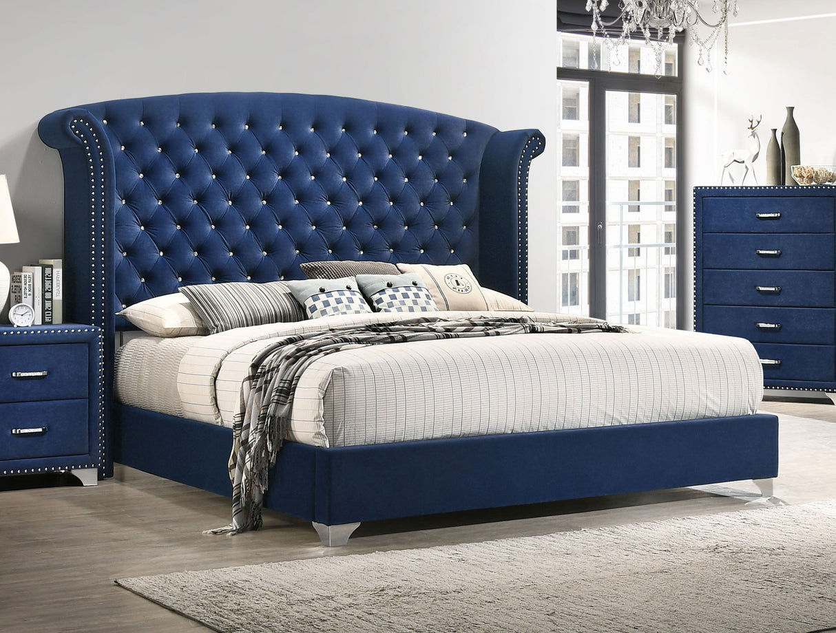 Melody Pacific Blue Upholstered Eastern King Wingback Bed