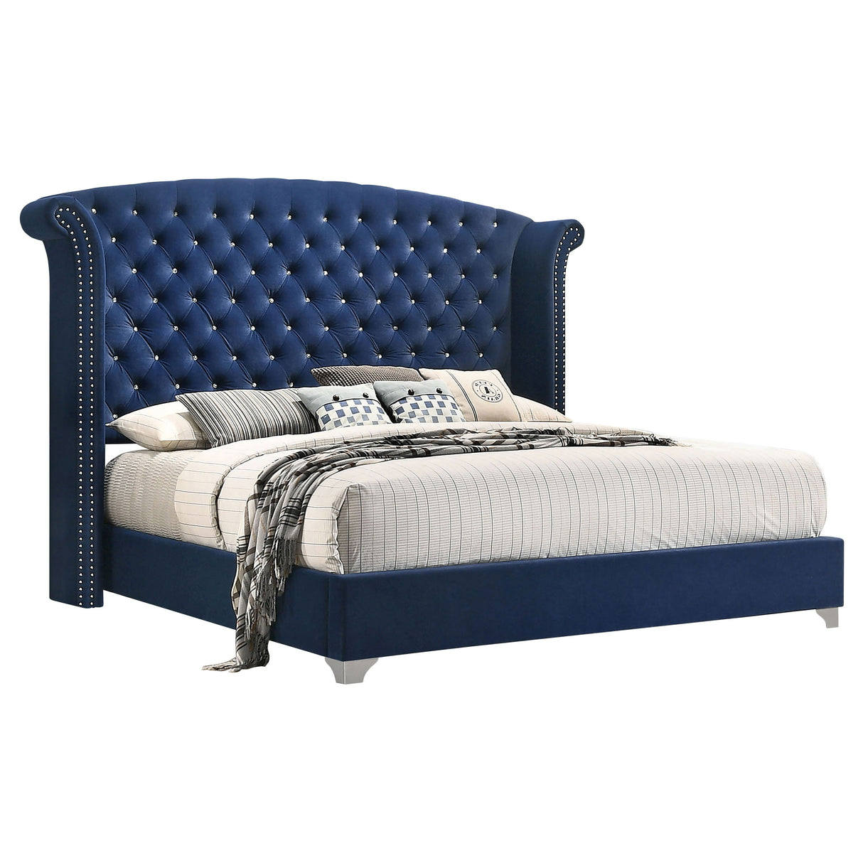 Melody Pacific Blue Upholstered Eastern King Wingback Bed