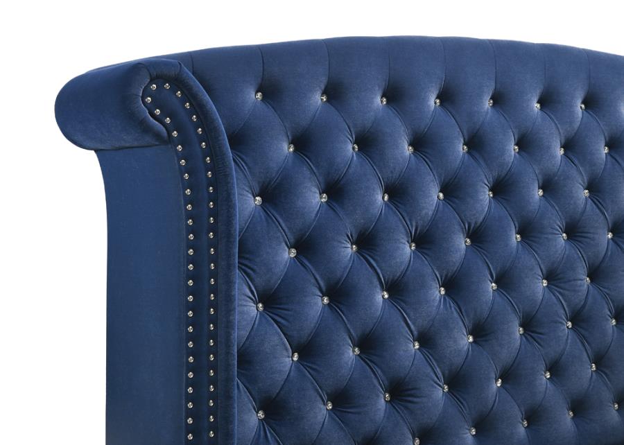 Melody Pacific Blue Upholstered Eastern King Wingback Bed