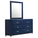 Melody Pacific Blue 6-Drawer Upholstered Dresser With Mirror