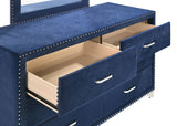 Melody Pacific Blue 6-Drawer Upholstered Dresser With Mirror