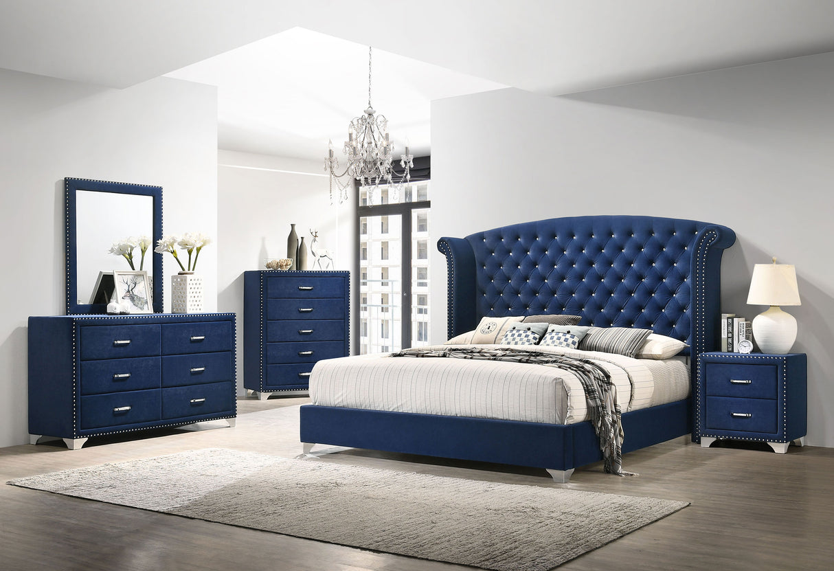 Melody Pacific Blue 6-Drawer Upholstered Dresser With Mirror