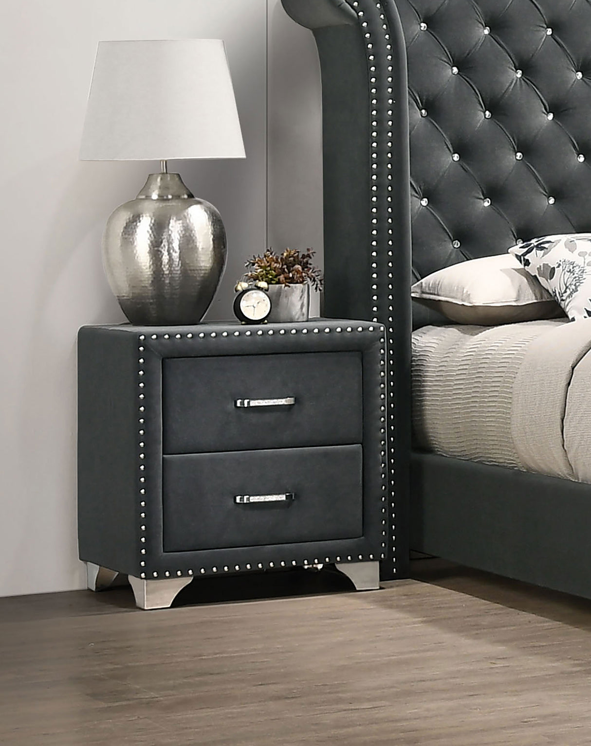 Melody 2-Drawer Upholstered Nightstand Grey