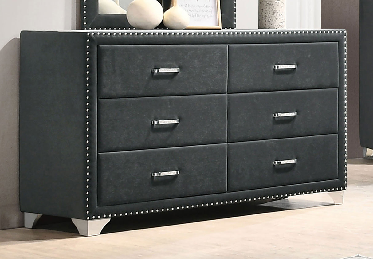 Melody 6-Drawer Upholstered Dresser Grey