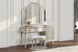 Evangeline Silver Oak 4-Drawer Vanity Set With Stool