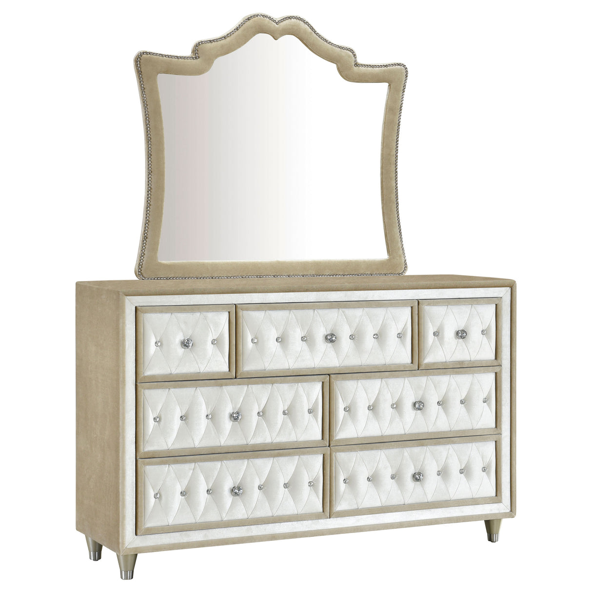 Antonella Ivory / Camel 7-Drawer Upholstered Dresser With Mirror