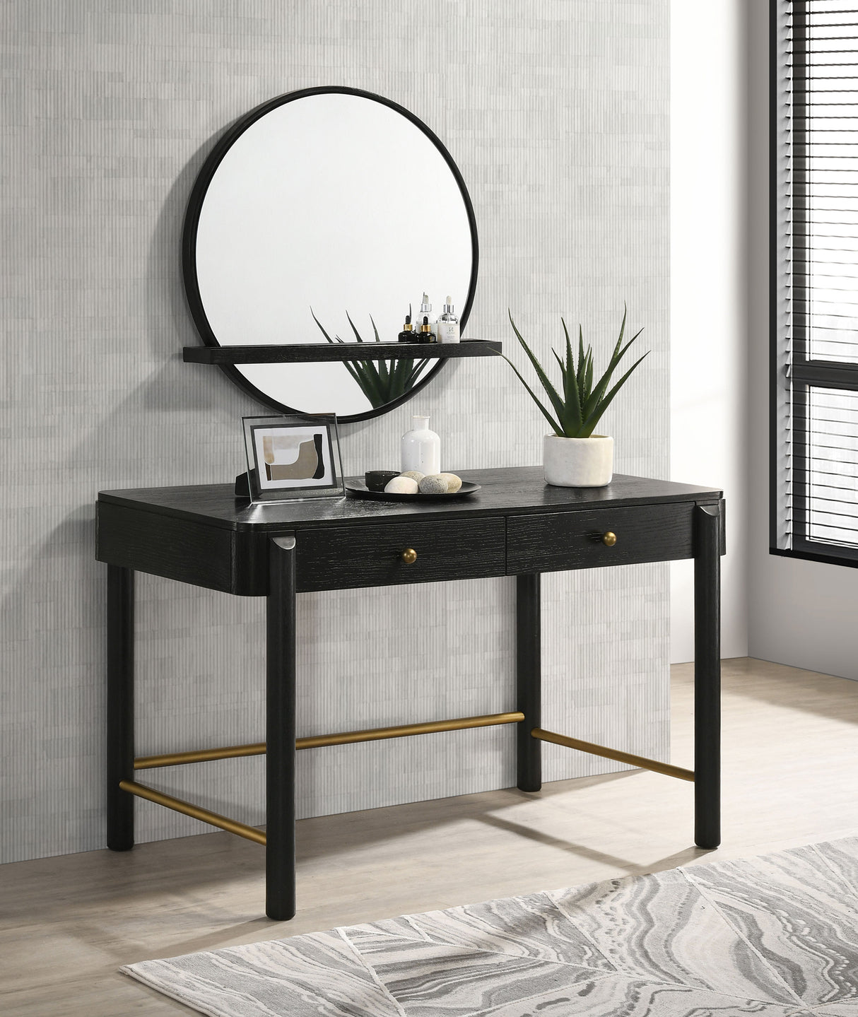 Arini Black 2-Piece Makeup Vanity Table And Mirror Set