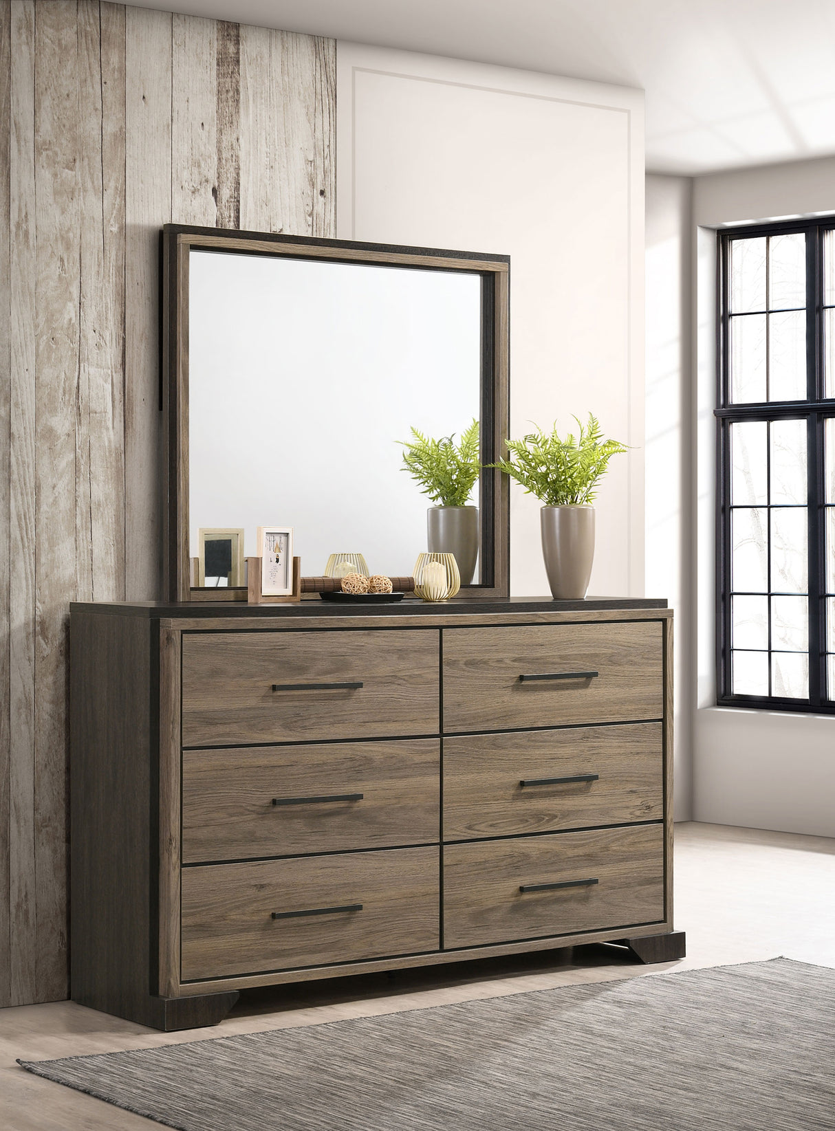 Baker Light Taupe 6-Drawer Dresser With Mirror