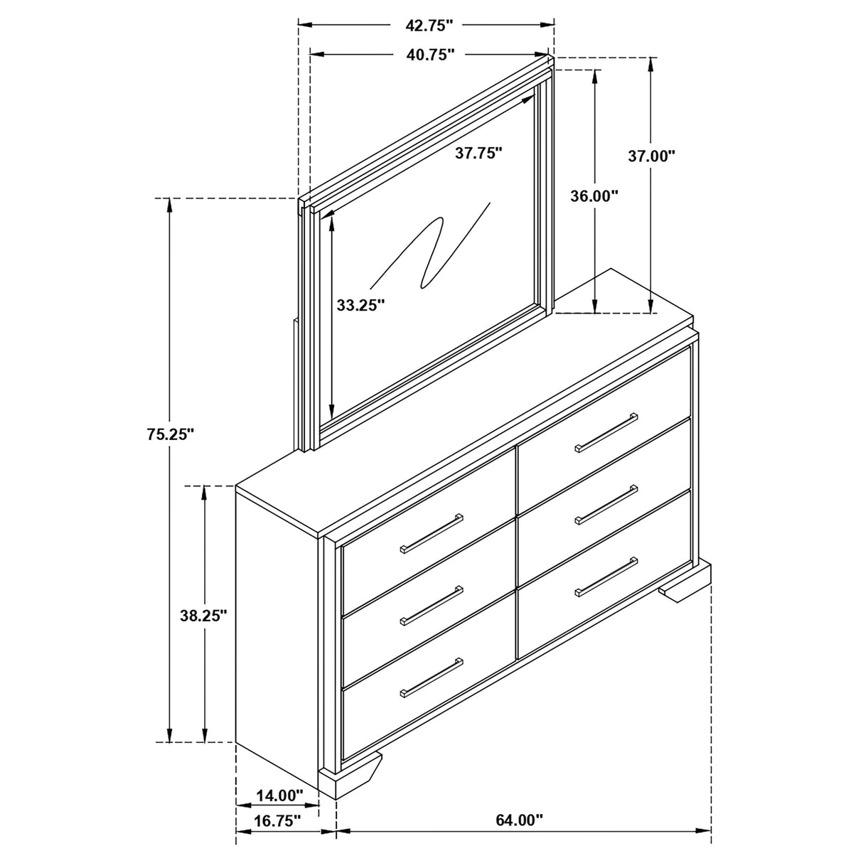 Baker Light Taupe 6-Drawer Dresser With Mirror