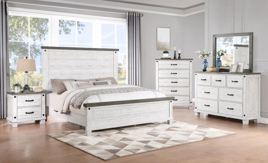 Lilith Distressed White 5-Piece Eastern King Bedroom Set