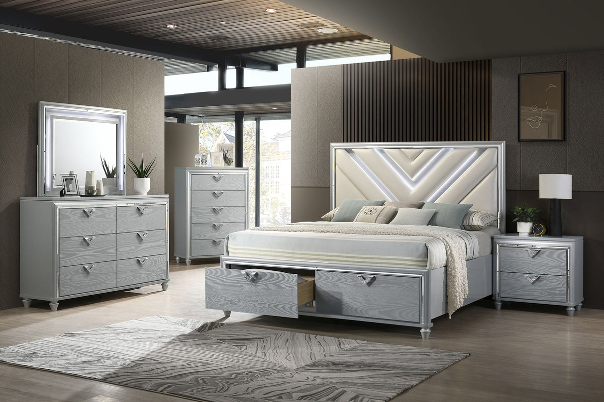 Veronica Light Silver 6-Drawer Dresser With Mirror