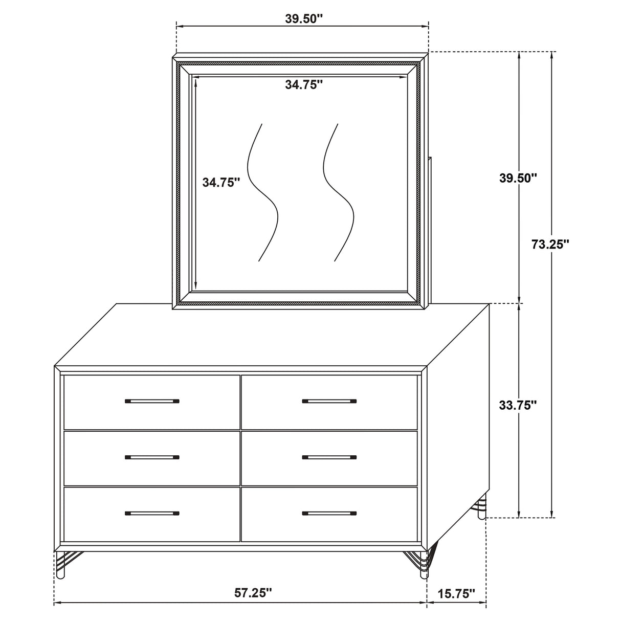 Lucia White 6-Drawer Dresser With Mirror