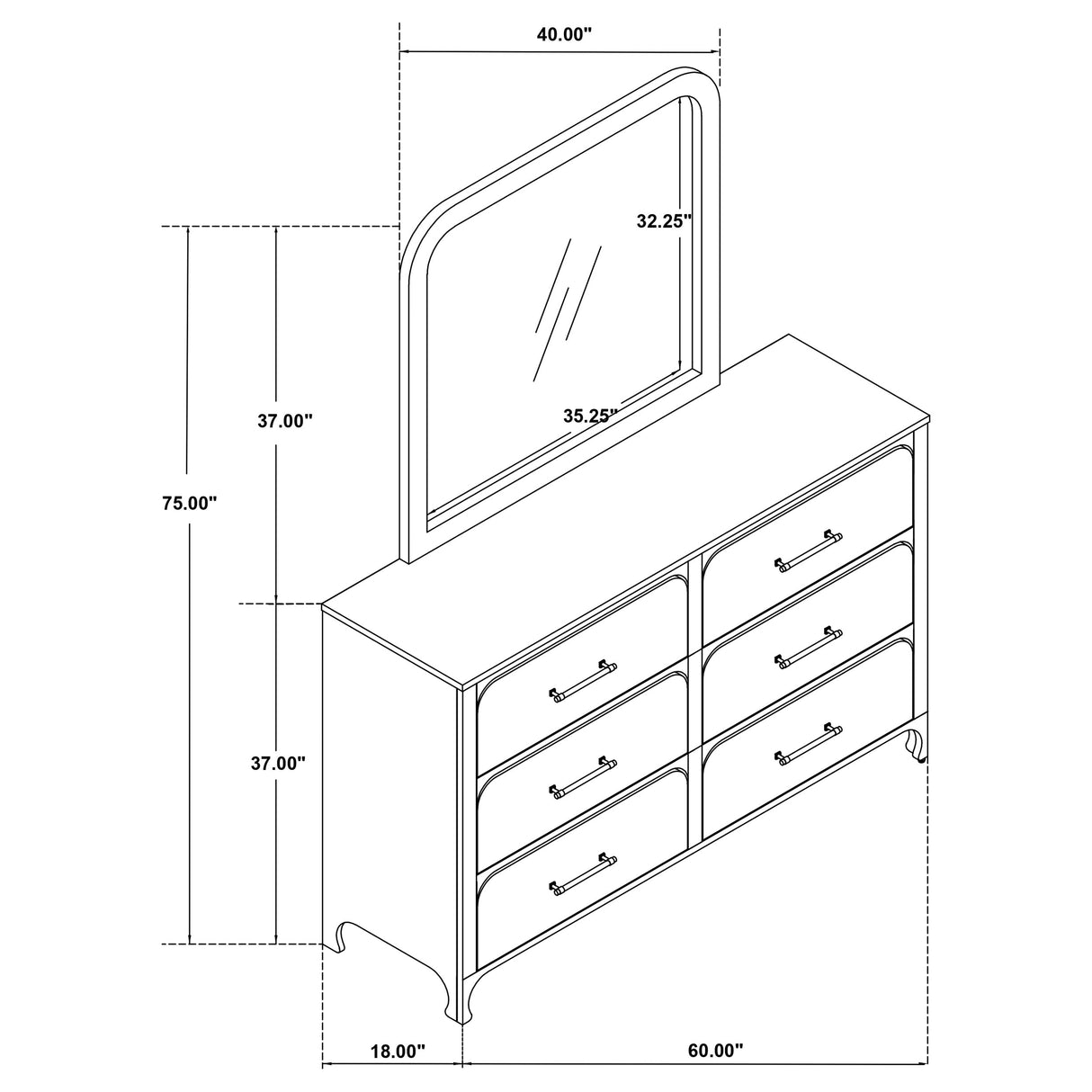 Anastasia Pearl White 6-Drawer Dresser With Mirror