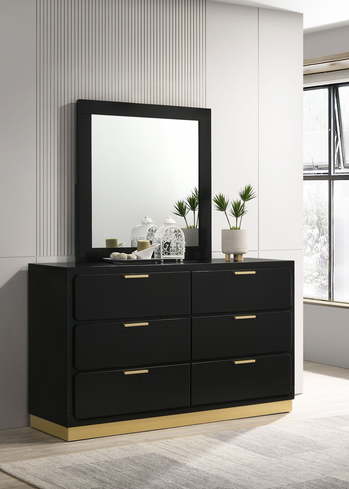 Caraway Black 6-Drawer Dresser With Mirror