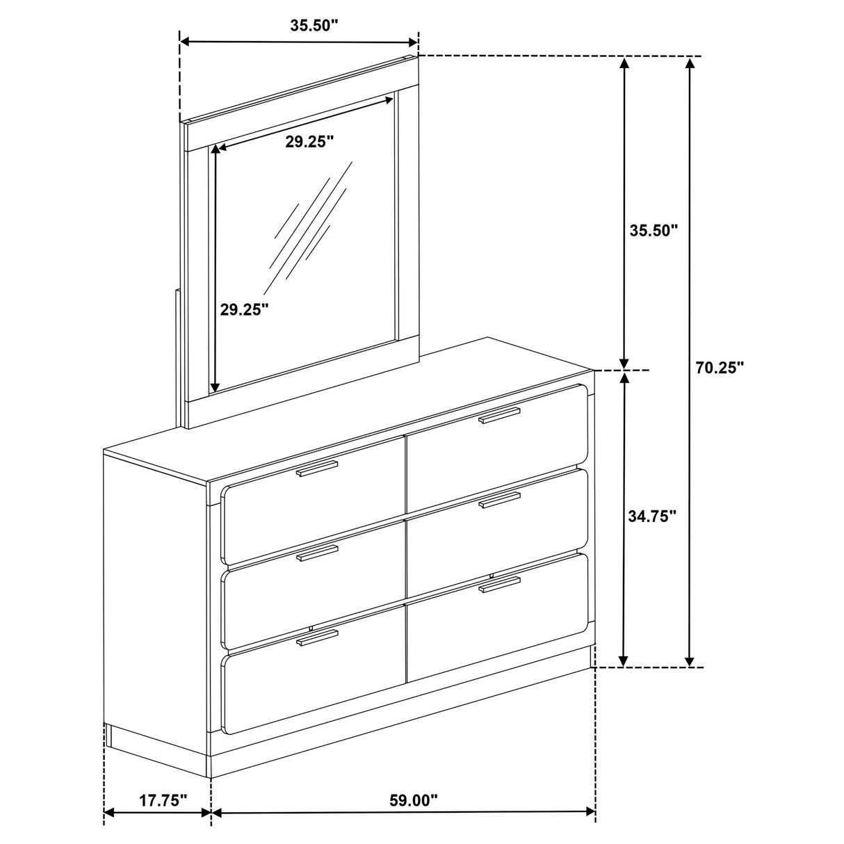 Caraway Black 6-Drawer Dresser With Mirror