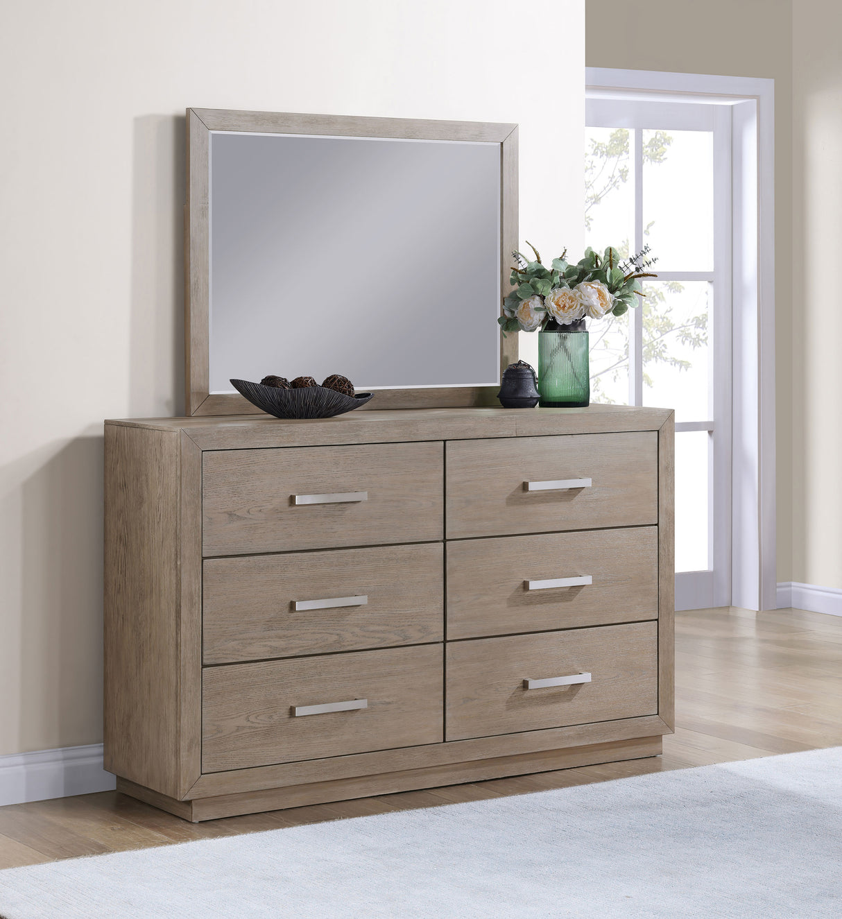 Kenora Barley Brown 6-Drawer Dresser And Mirror