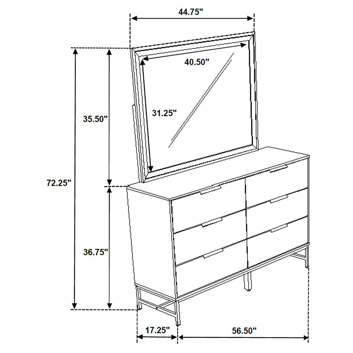 Sonora White 6-Drawer Dresser With Mirror