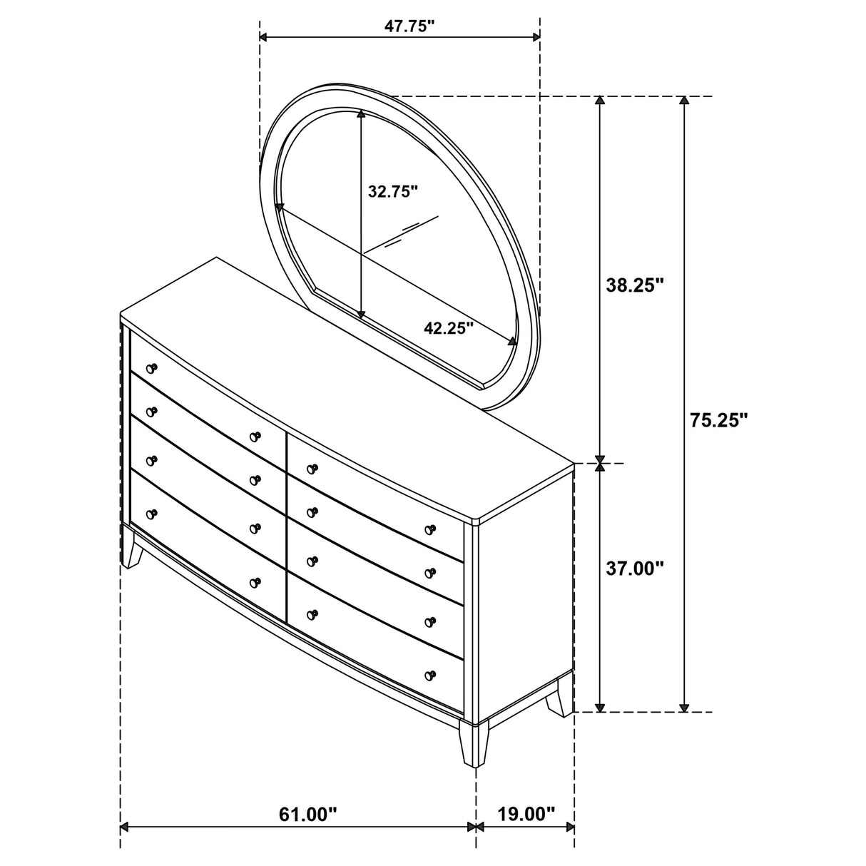 Granada Natural Pine 8-Drawer Dresser And Mirror