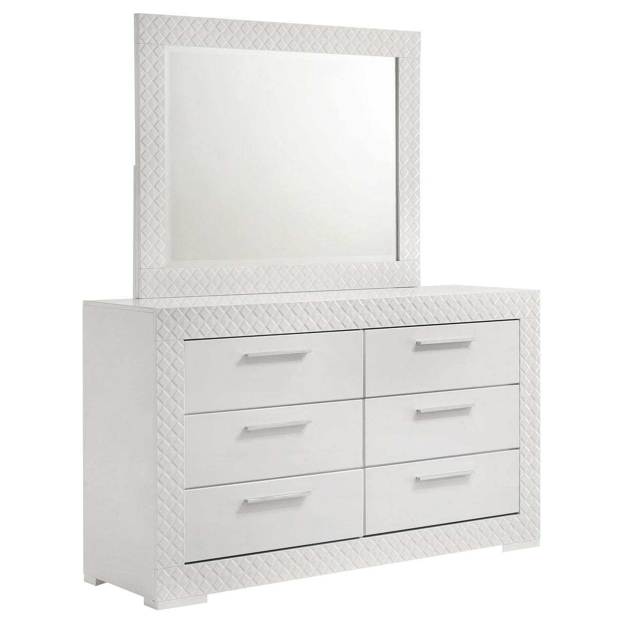 Ives White High Gloss 6-Drawer Dresser And Mirror