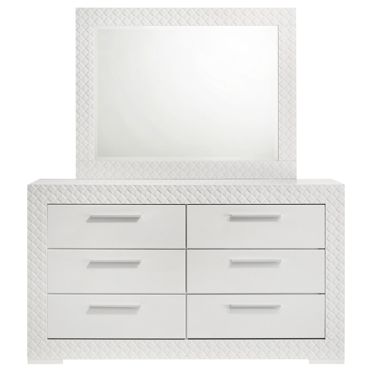 Ives White High Gloss 6-Drawer Dresser And Mirror