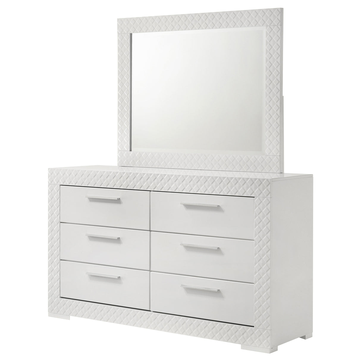 Ives White High Gloss 6-Drawer Dresser And Mirror