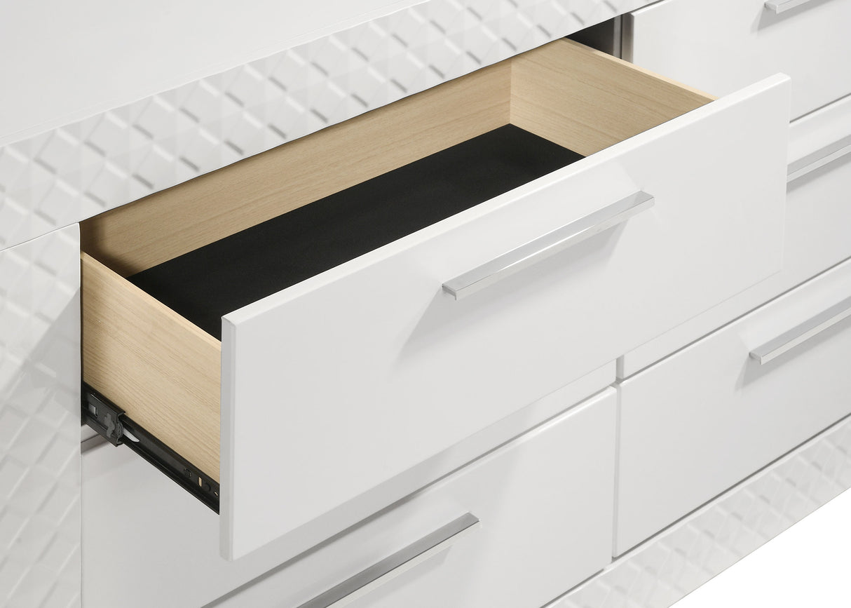 Ives White High Gloss 6-Drawer Dresser And Mirror