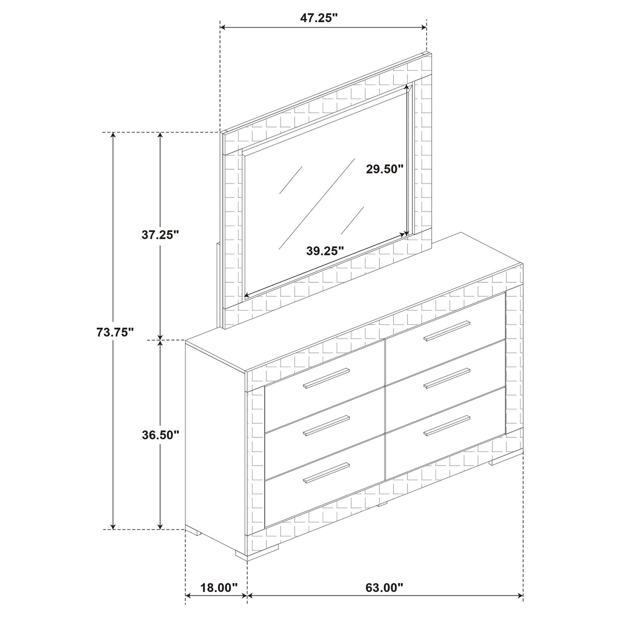 Ives White High Gloss 6-Drawer Dresser And Mirror