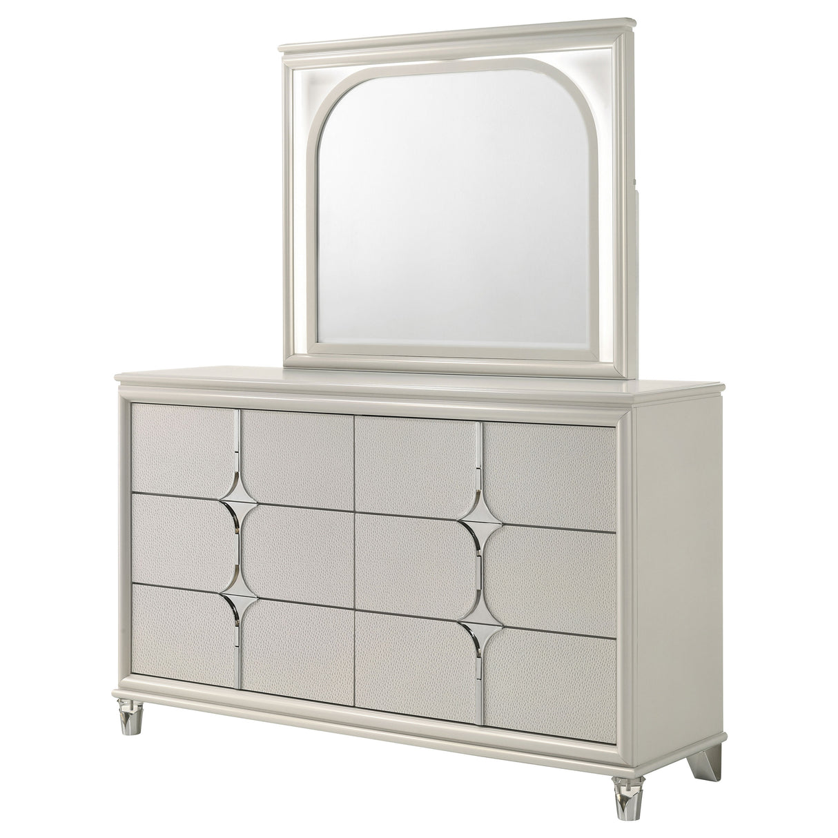 Olivia White 6-Drawer Dresser And Led Mirror Pearl