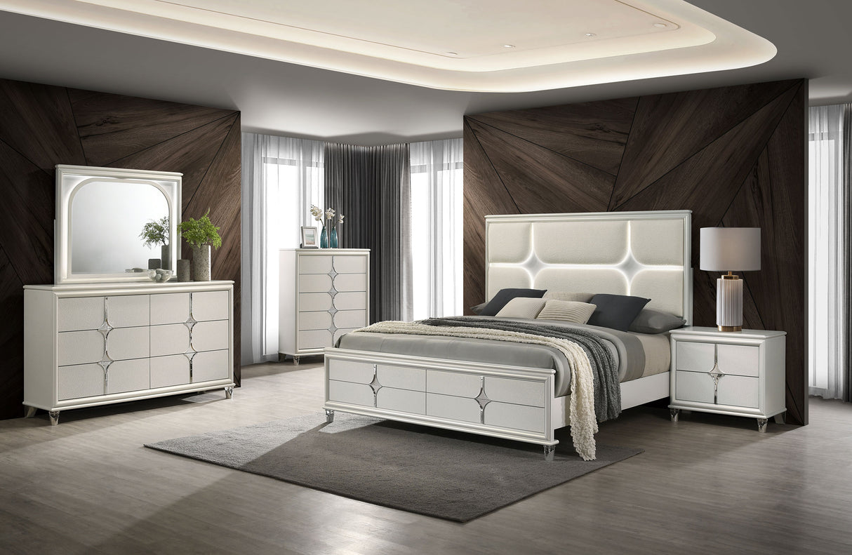 Olivia White 6-Drawer Dresser And Led Mirror Pearl