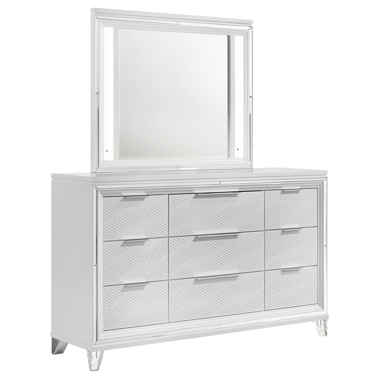 Marmore White 9-Drawer Dresser And Led Mirror