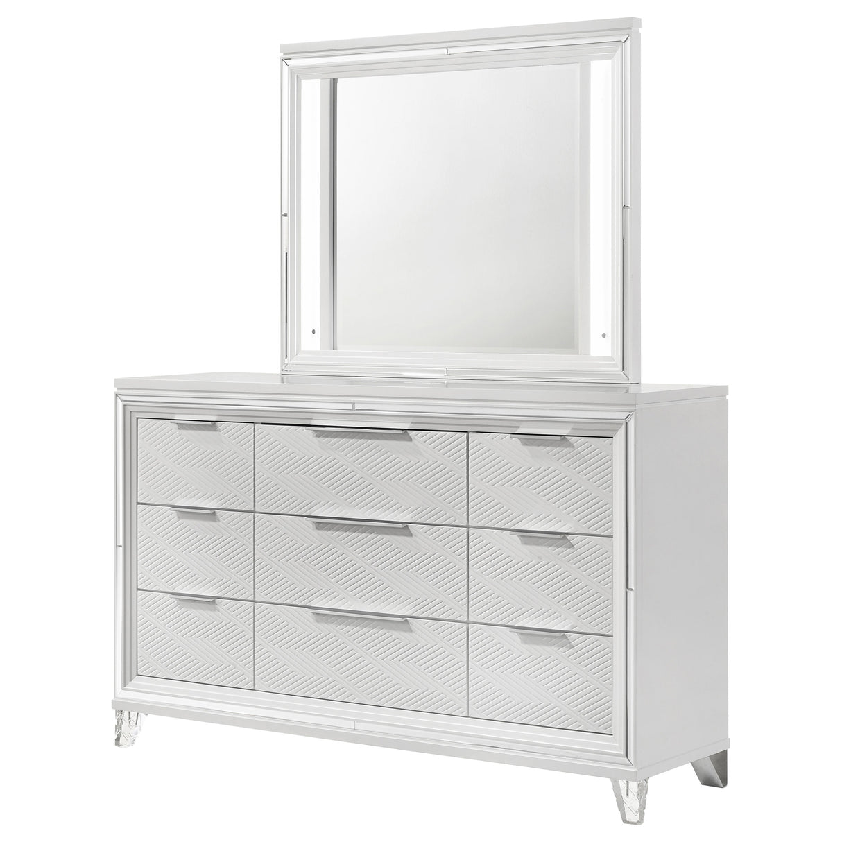 Marmore White 9-Drawer Dresser And Led Mirror