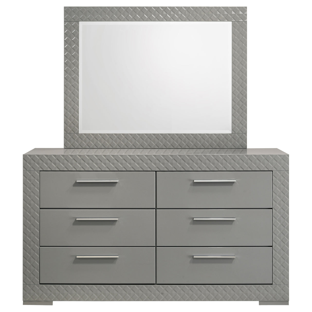 Ives Grey High Gloss 6-Drawer Dresser And Mirror