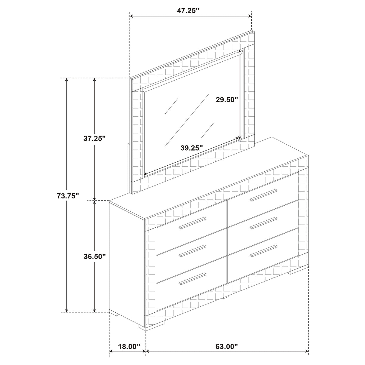 Ives Grey High Gloss 6-Drawer Dresser And Mirror