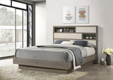 Fenwick Grey Oak/Almond Queen Bed Bookcase Headboard Oak