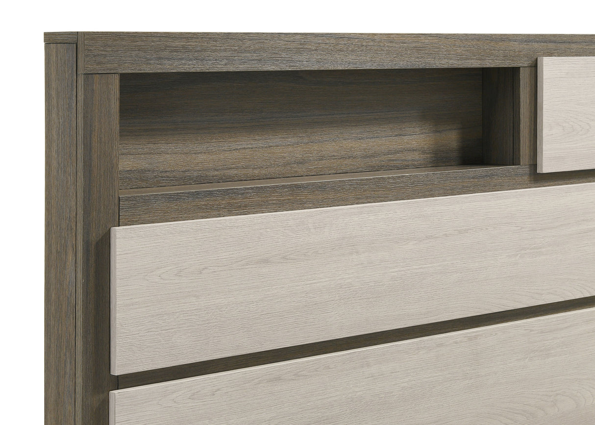 Fenwick Grey Oak/Almond Queen Bed Bookcase Headboard Oak