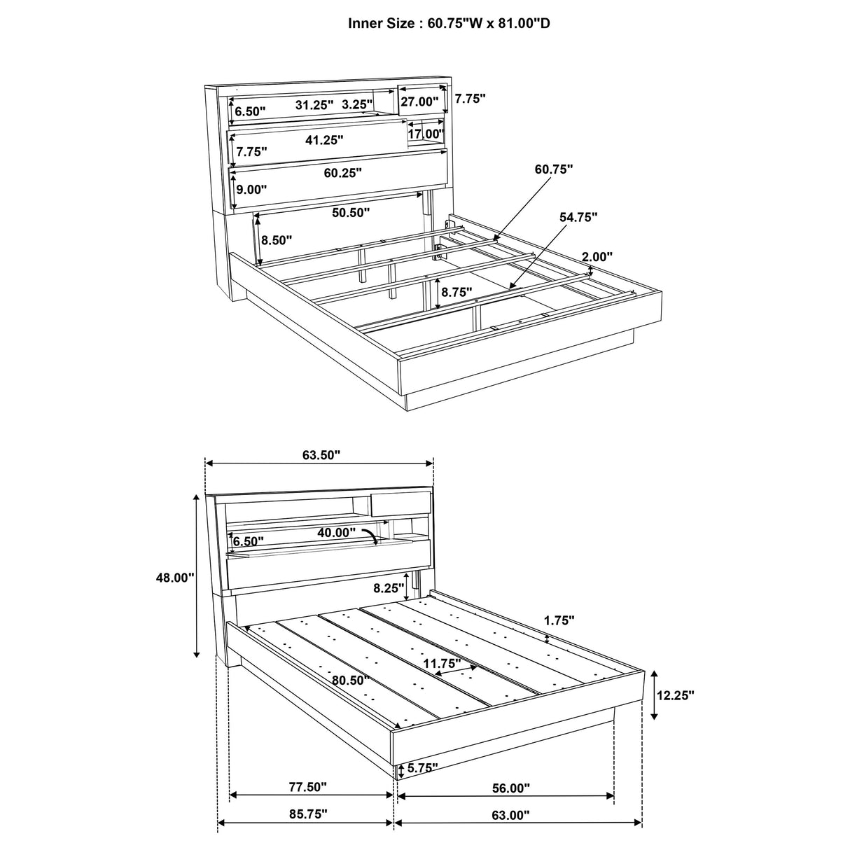 Fenwick Grey Oak/Almond Queen Bed Bookcase Headboard Oak