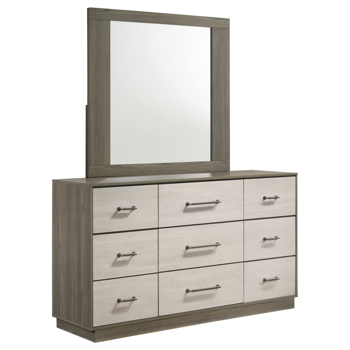 Fenwick Grey Oak/Almond 9-Drawer Dresser With Mirror Oak