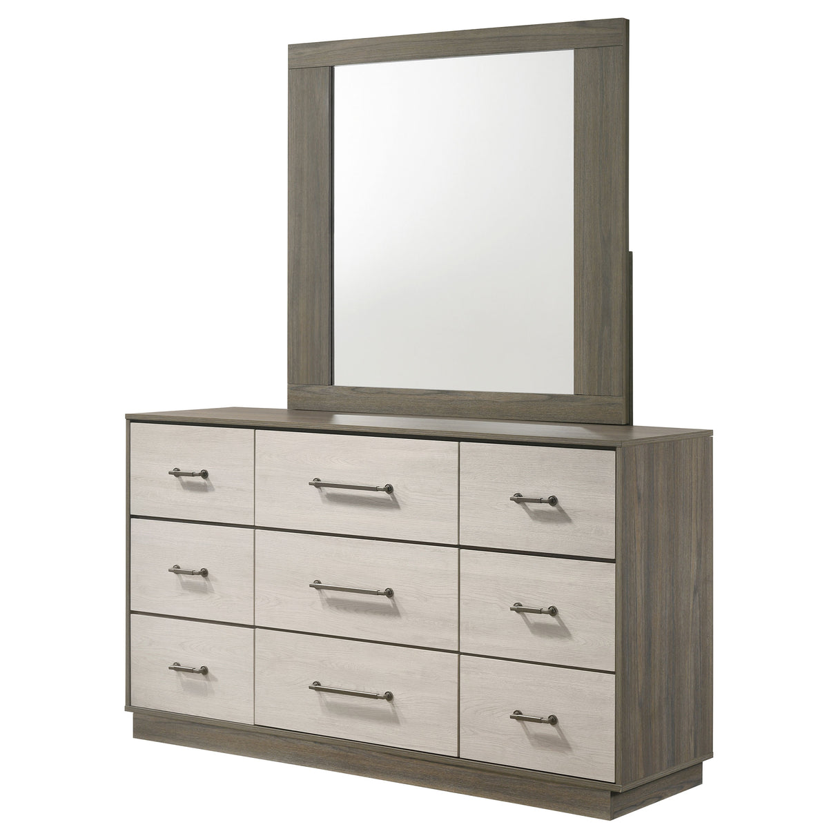 Fenwick Grey Oak/Almond 9-Drawer Dresser With Mirror Oak