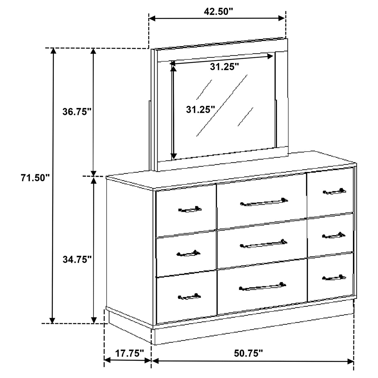 Fenwick Grey Oak/Almond 9-Drawer Dresser With Mirror Oak