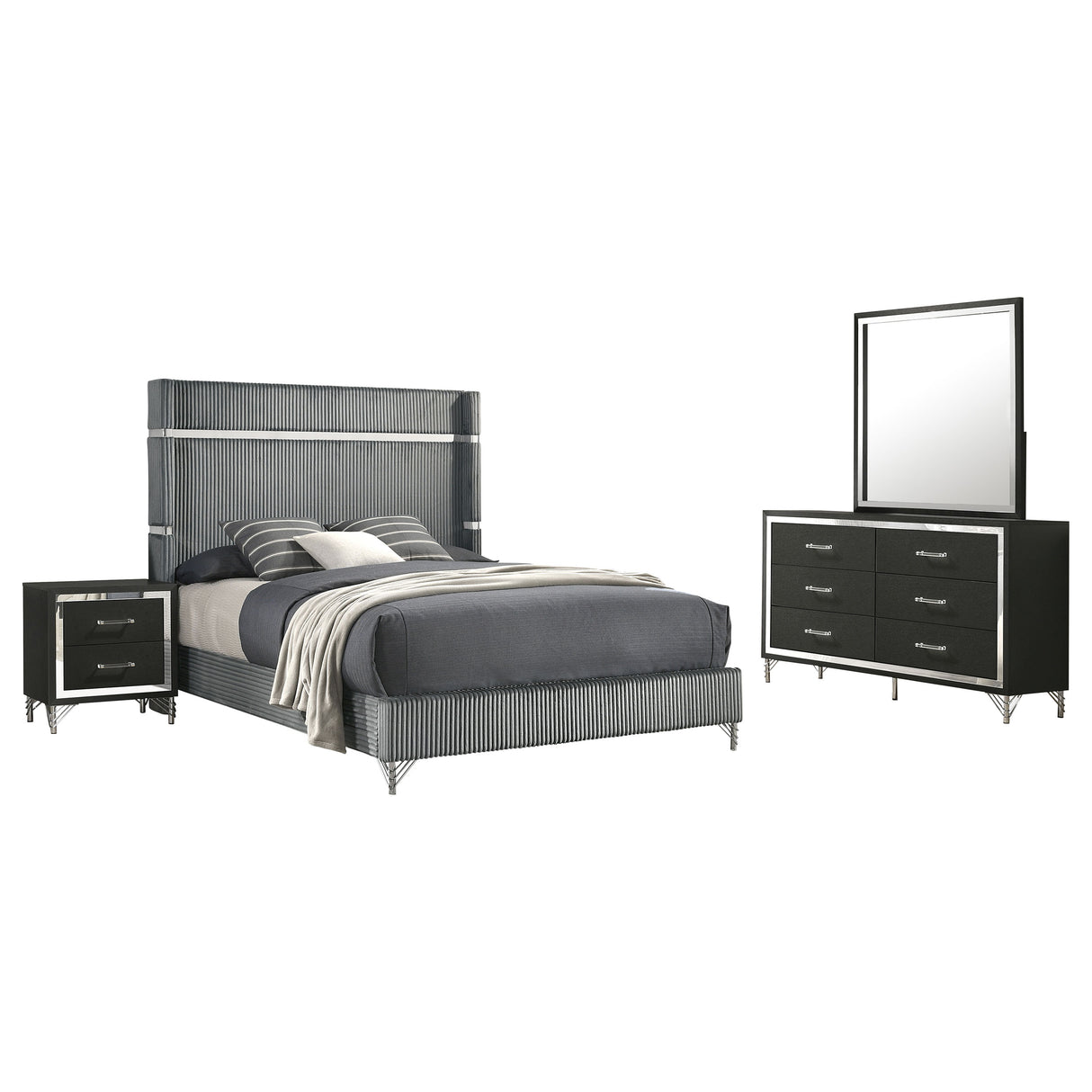 Lucia Grey 4-Piece Queen Bedroom Set And Black