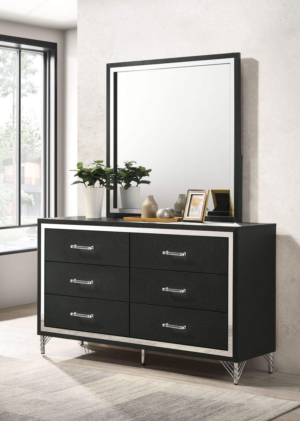 Lucia Black 6-Drawer Dresser And Mirror