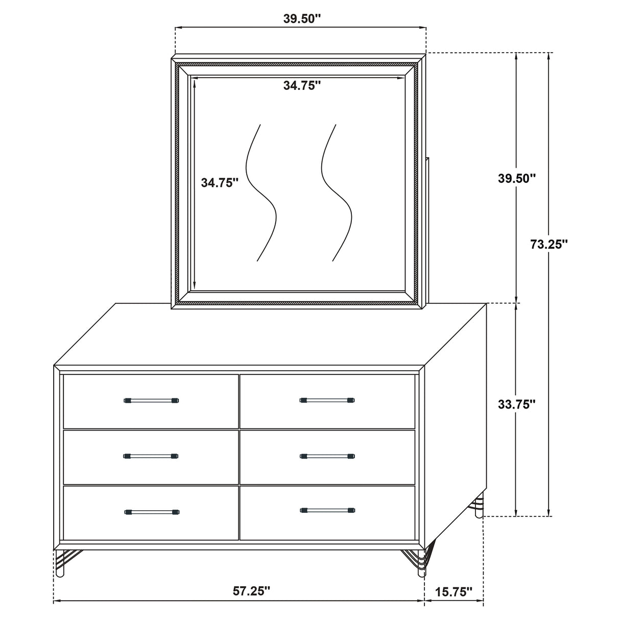 Lucia Black 6-Drawer Dresser And Mirror