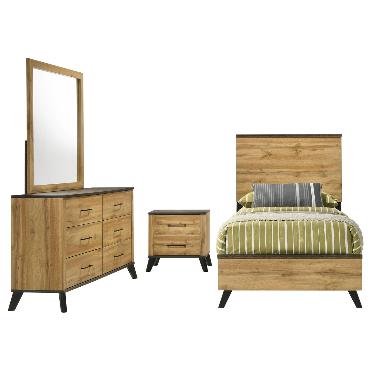 Kaywood Weathered Brown / Natural Pine 4-Piece Twin Bedroom Set